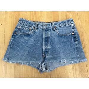 Vintage Levis 501 Denim Shorts‎ Frayed Hem High Waist Button Fly 30"